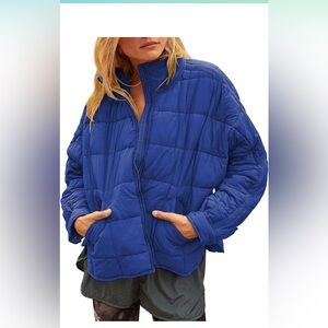 Free People packable puffer jacket royal blue xs